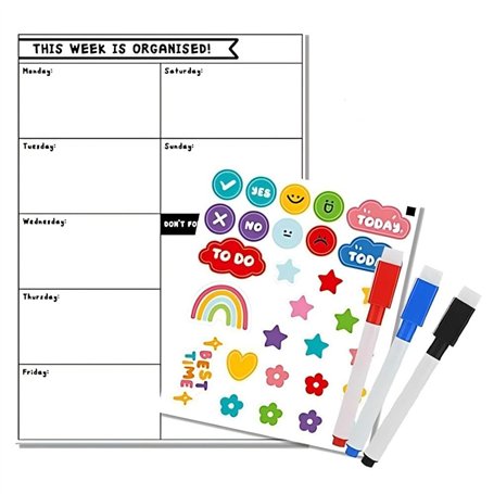Planning Frigo Magnétique Effaçable - Calendrier Magnetique Frigo - Tableau Semaine pour Réfrigérateur avec 4 Aimants