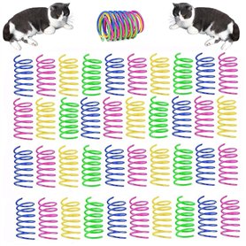 Lot de 40 jouets à ressort à ressort pour chat - Spirales multicolores en plastique - Plumes - Plastique coloré - Nouveauté pour