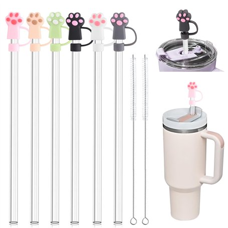 6 Pièces Pailles Tritan de Rechange + 6 Pièces Bouchon de Paille pour Stanley Adventure Quencher