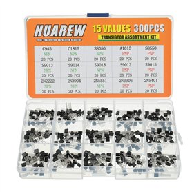 HUAREW 15 valeurs 300pièces transistor NPN C945 C1815 S8050 S9013 S9014 S9018 2N2222 2N3904 2N5551 PNP A1015 S8550 S9012 S9015 2