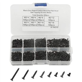 WMYCONGCONG Assortiment de 800 vis auto-taraudeuses M2 Philips à tête plate en acier au carbone avec boîte (noir)