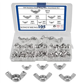 BGTXINGI Lot de 105 écrous papillon en acier inoxydable 304 M3 M4 M5 M6 M8 M10