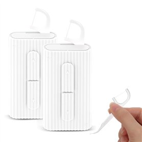 Lot de 2 boîtes de fil dentaire automatiques portables - Distributeur de fil dentaire - Blanc - Pour le nettoyage des dents - 20