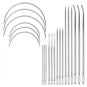 Lot de 21 aiguilles à coudre pour cuir - Aiguilles à repriser - Avec grand chas - Aiguilles à coudre incurvées - Aiguilles ronde