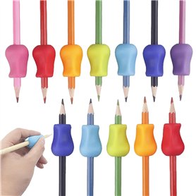Aestustheri Lot de 12 poignées de crayon colorées en silicone – Aide à l'écriture pour enfants et adultes – Prise en main amélio