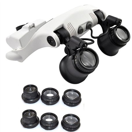 PROW® Nouveau Bandeau Head-Worn Lunettes Loupe 10x 15x 20x 25x LED Réparation de Montres pour bijoutier Gamer pour agrandissemen