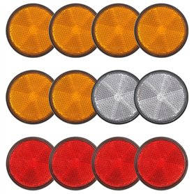 Xbessc 12 Pièces Catadioptre Rond Plastique Catadioptres Jaune Blanc Rouge Réflecteur avec Vis Écrous Réflecteur pour Velo Moto