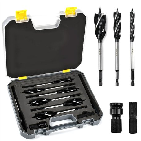 KYYGKY 8 PCS Coffret de Foret à Bois avec Auto-alimenté Pointe Pilote Meche a Bois pour Perceuse Mèche à Bois Hélicoïdale 10 mm/