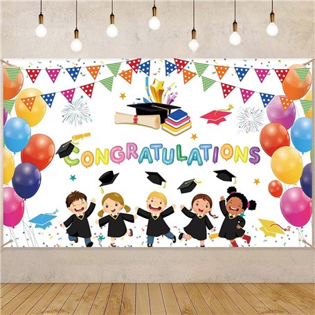 Bannière de décoration de remise de diplôme de classe de 2025 pour bal préscolaire - Grand fond en tissu pour la maternelle - Am