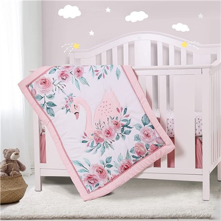 YJM Parure de lit 3 pièces motif cygne pour filles – Drap de lit