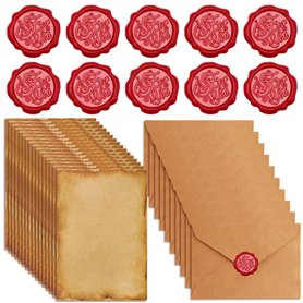 Ensemble de Papeterie Vintage Papier Ensemble de Papier à Lettres Inclure 16 Feuilles de Papier à En-tête 10 Feuilles de Cire Au