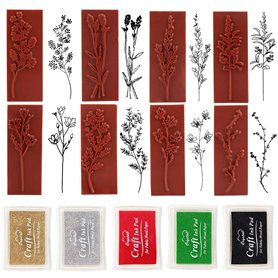 Yayatty 8 PCS Tampons en Bois des Plantes Bois Caoutchouc Tampons Scrapbooking Tampon Vintage en Bois et 5 Couleur Tampons Encre