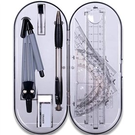 Xinlie Math Géométrie Kit de Math Géométrie Kit 8pcs Outils de Géométrie Compas Règle Equerre Rapporteurs Géométriques Porte-min