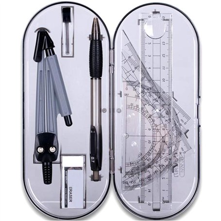 Xinlie Math Géométrie Kit de Math Géométrie Kit 8pcs Outils de Géométrie Compas Règle Equerre Rapporteurs Géométriques Porte-min