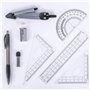Xinlie Math Géométrie Kit de Math Géométrie Kit 8pcs Outils de Géométrie Compas Règle Equerre Rapporteurs Géométriques Porte-min