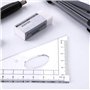 Xinlie Math Géométrie Kit de Math Géométrie Kit 8pcs Outils de Géométrie Compas Règle Equerre Rapporteurs Géométriques Porte-min