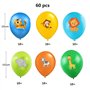 60pièces ballons colorés tête d'animaux de la forêt, gonflables ballon imprimés latex hélium jungle zoo couleurs déco pour 1-2-3