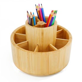 Organiseur de bureau rotatif à 360 degrés en bambou pour fournitures artistiques