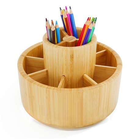 Organiseur de bureau rotatif à 360 degrés en bambou pour fournitures artistiques