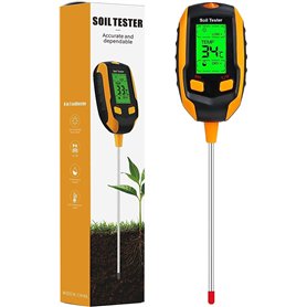 Humidimètre du Sol 4 en 1 - Écran LCD numérique - Température des Plantes/humidité du Sol/pH/intensité de la lumière du Soleil -