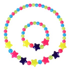 Maeoetty Parure de bijoux pour filles – Collier de perles et bracelet en forme d'étoile pour petites filles – Collier coloré pou