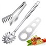 Lot de 3 couverts à spaghettis en acier inoxydable - Pince à pâtes - Cuillère à pâtes - Fourchette à pâtes et outil de mesure à