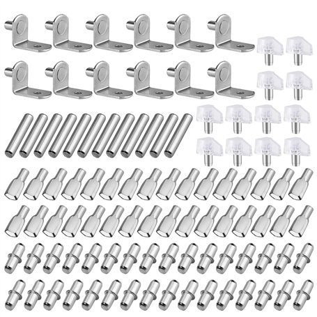 Chevilles de Support d'Étagère Goupille de Support Étagères de Métal Nickelé 5 Styles pour Cabinet Meuble Armoire 5mm 100 Pièces