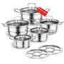 Lot de 12 casseroles en acier inoxydable avec couvercle en verre et casserole à manche - Convient pour tous les types de plaques