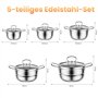 Lot de 12 casseroles en acier inoxydable avec couvercle en verre et casserole à manche - Convient pour tous les types de plaques