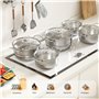 Lot de 12 casseroles en acier inoxydable avec couvercle en verre et casserole à manche - Convient pour tous les types de plaques