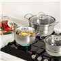 Lot de 12 casseroles en acier inoxydable avec couvercle en verre et casserole à manche - Convient pour tous les types de plaques