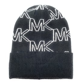 Michael Kors Bonnet pour femme - Bonnet d'hiver - Bonnet tricoté - Taille unique - Laine acrylique douce - Logo - Noir et blanc