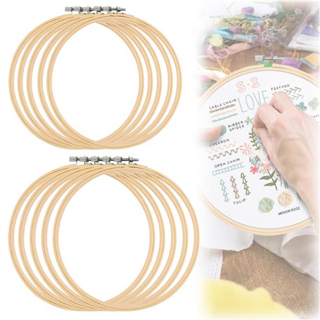 GOEDCH Cercles à Broder en Bambou: 10 Pièces Réglables