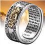 OUTEYE 99 Argent PiXiu Bouddhiste Coeur Sutra Anneau pour Hommes Femmes Feng Shui Anneau Ouverture réglable Mantra amulette Rich