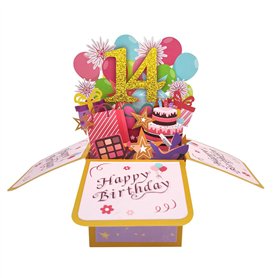 Carte pop-up « Happy 14th Birthday » pour fille