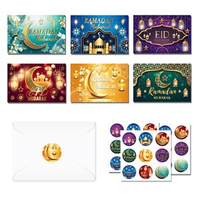 Lot de 24 cartes de vœux Ramadan Mubarak avec enveloppes