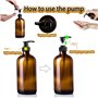 DRERIO Flacon Pompe Ambré Verre Lot de 2 Bouteille Verre 500ml avec 4 Salle de Bain ÉTiquettes, Distributeur pour Shampoing, Liq