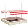 Bac à Sable, Boîte à Sable Jeu de Sable Aire de Jeux pour Enfant Bac à Sable et Toit réglable Bois de Sapin Blanc et Rouge UV50