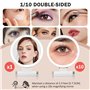 Euakee Miroir Grossissant Lumineux, 10x/1x, Miroir Grossissant Lumineux sur Pied Double Face 3 Couleurs 48 LED, Miroir de Maquil