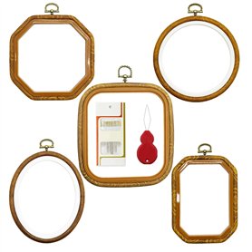 AMANDELIZABE Lot de 5 cercles à broder en plastique pour point de croix - Kit de broderie - Cadre de broderie - Rectangle rond o