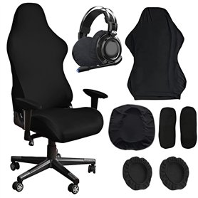 WIYETY Housse de chaise de gaming - Noir - Extensible - Pour ordinateur de jeu - Style racing - Chaise de bureau (noir