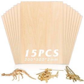 WIYETY Lot de 15 Plaques en Bois de Tilleul pour Bricolage - 300 x 200 x 2 mm - Contreplaqué de Balsa pour Artisanat