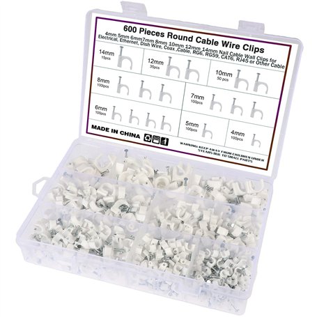Kinsinder 600 pièces Câble Clips Rond avec Clou en Acier