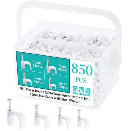 Kinsinder 850 pièces Câble Clips Rond avec Clou en Acier