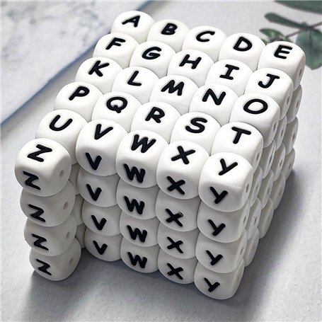 Abulun Lot de 104 perles carrées en silicone avec lettres de l'alphabet de 12 mm