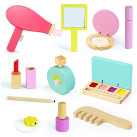 Maquillage Jouet Fille 3-5 Ans - Jeux en Bois Cadeau Fille 3-4 Ans Malette Faux Maquillage avec Palette et Kit Coiffure pour Cad
