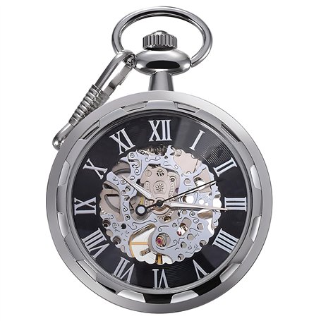 Itemstoday Antique Squelette boîtier en Acier Inoxydable mécanique à la Main d'enroulement pour Homme Montre de Poche