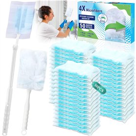 BBLTIFF 50 Pièces Plumeau Poussiere Kit avec 1 Poignée et 1 Perche Télescopique