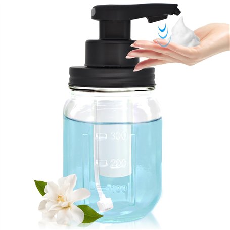 Distributeur de savon en verre mousse automatique sans contact - 350 ml - Rechargeable - Style bocal - Avec pompe à capteur - Po