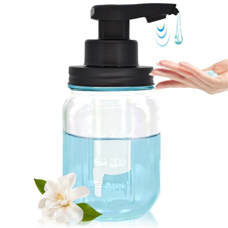 Distributeur de savon en verre automatique sans contact - 350 ml - Rechargeable - Style bocal - Avec pompe à capteur - Pour sall